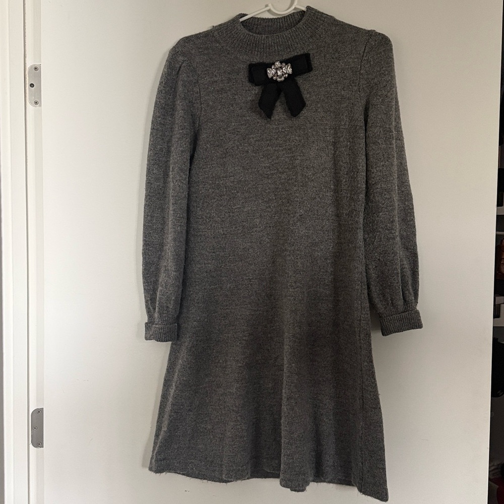CeCe Mock Neck embellished Bow Sweater Dress size Small in Gray - Picture 2 of 8